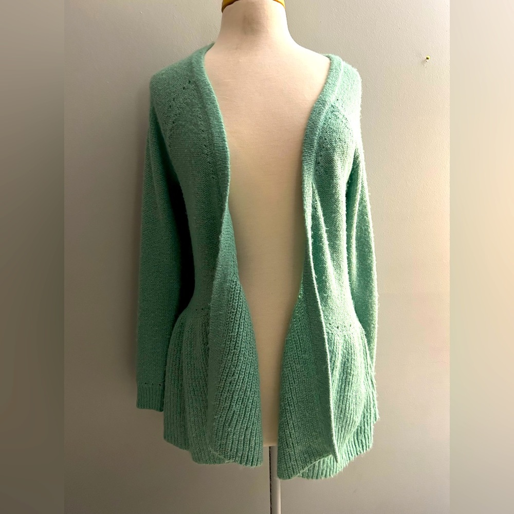 Stunning turquoise flare waist knit cardigan with silver shimmer by Elle